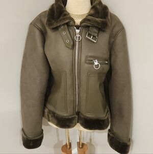 TRUTH OLIVE GREEN FAUX SHEARLING LINED JACKET